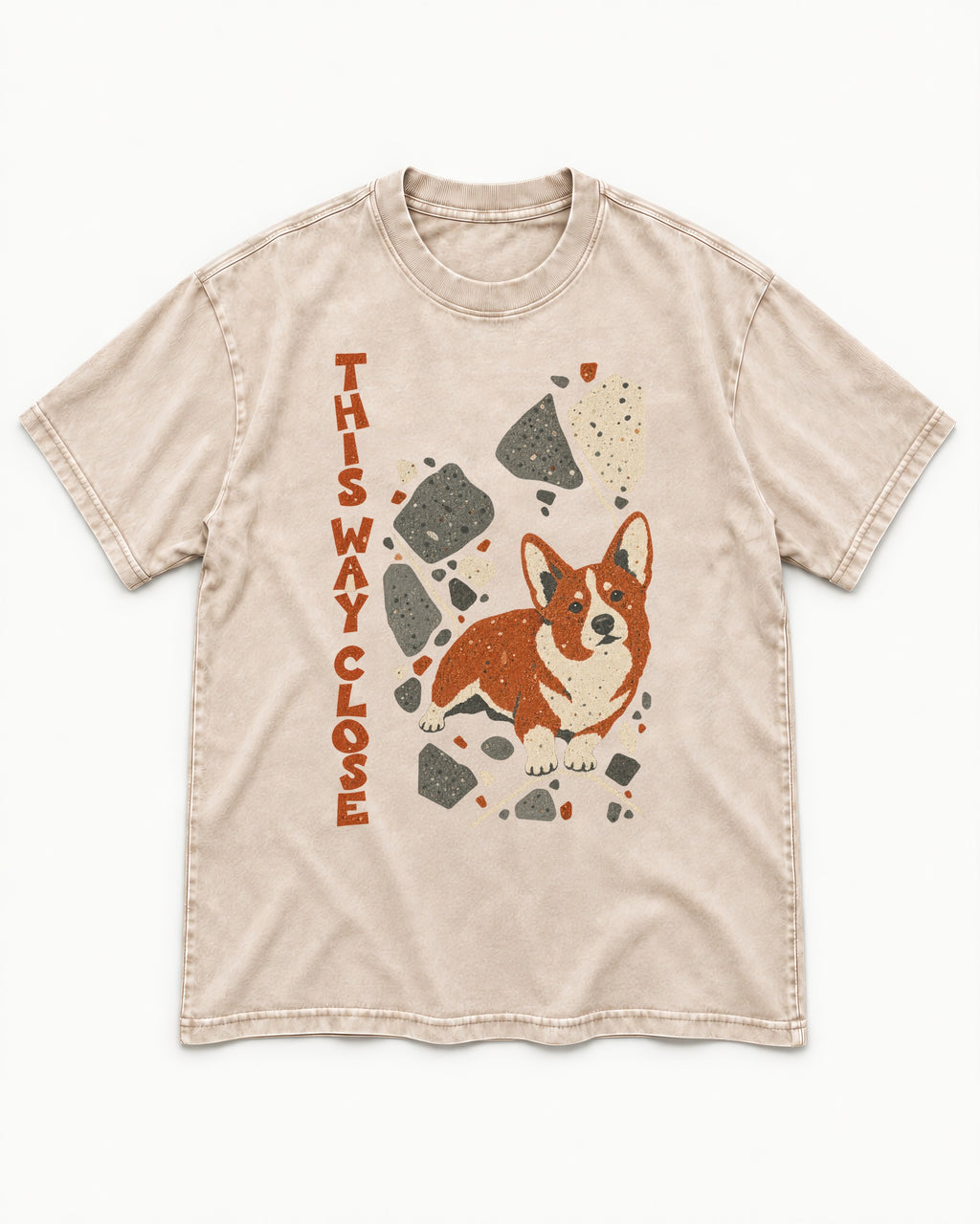 Corgi This Way Close Rubble Graphic Washed Tee in Apricot, flat lay product photo