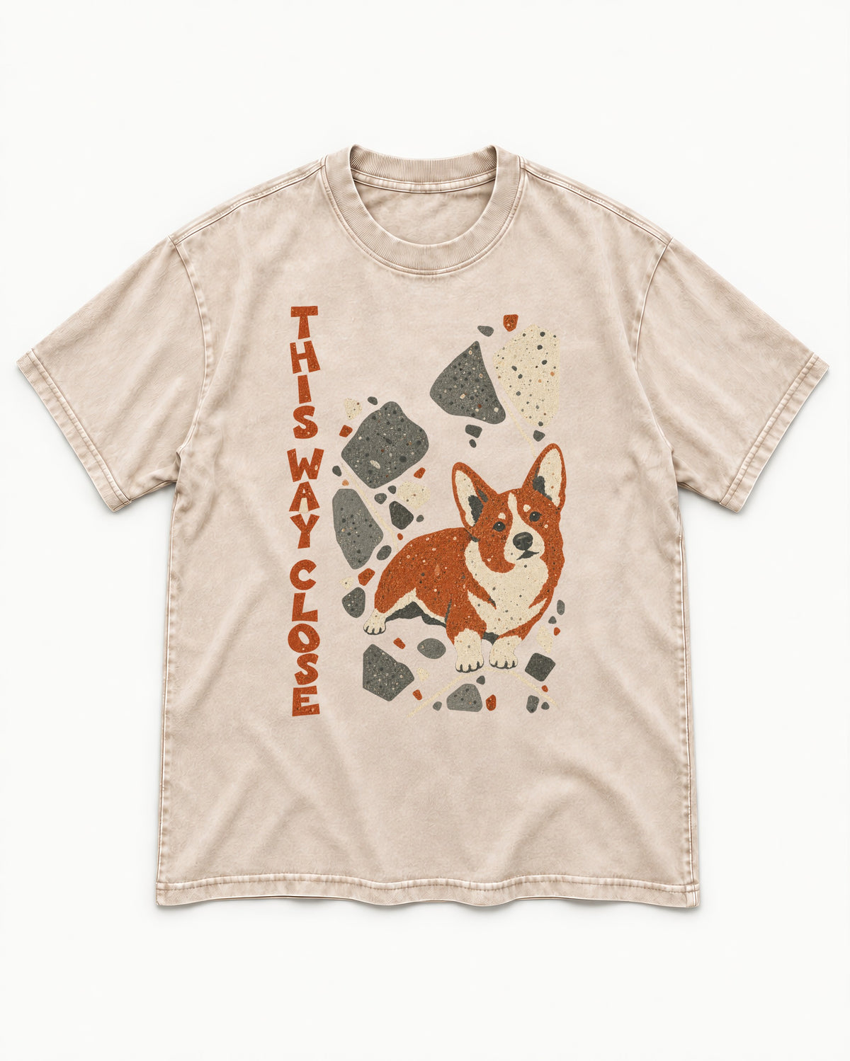 Corgi This Way Close Rubble Graphic Washed Tee in Apricot, flat lay product photo