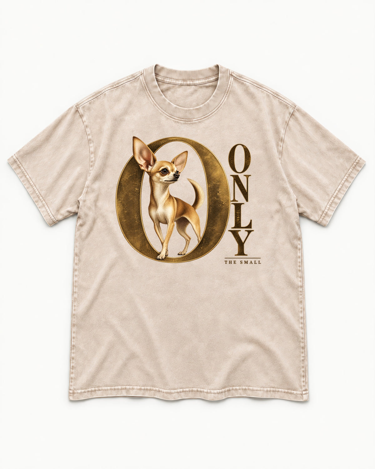 Chihuahua Only the Small Washed Tee in Apricot, flat lay product photo