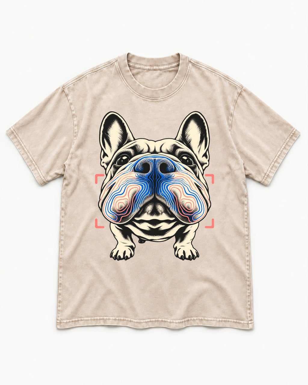 Frenchie Nose Topography Graphic Washed Tee in Apricot, flat lay product photo