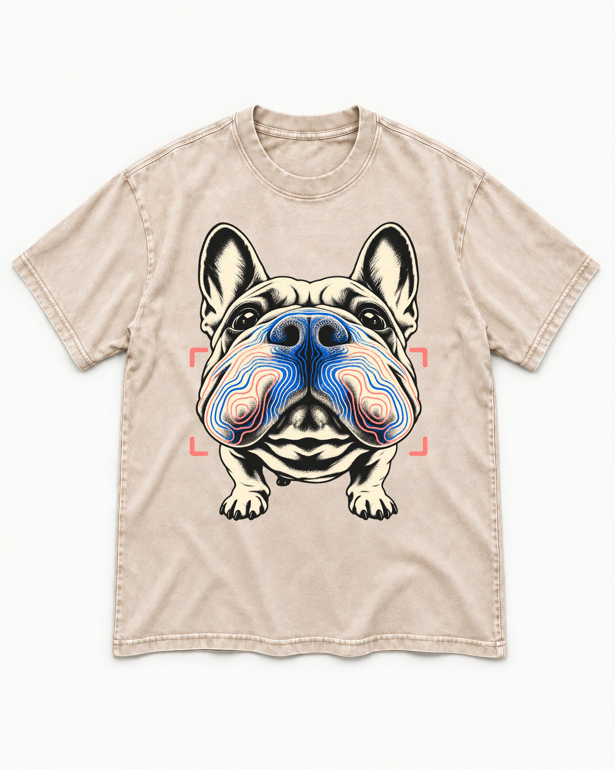 Frenchie Nose Topography Graphic Washed Tee in Apricot, flat lay product photo