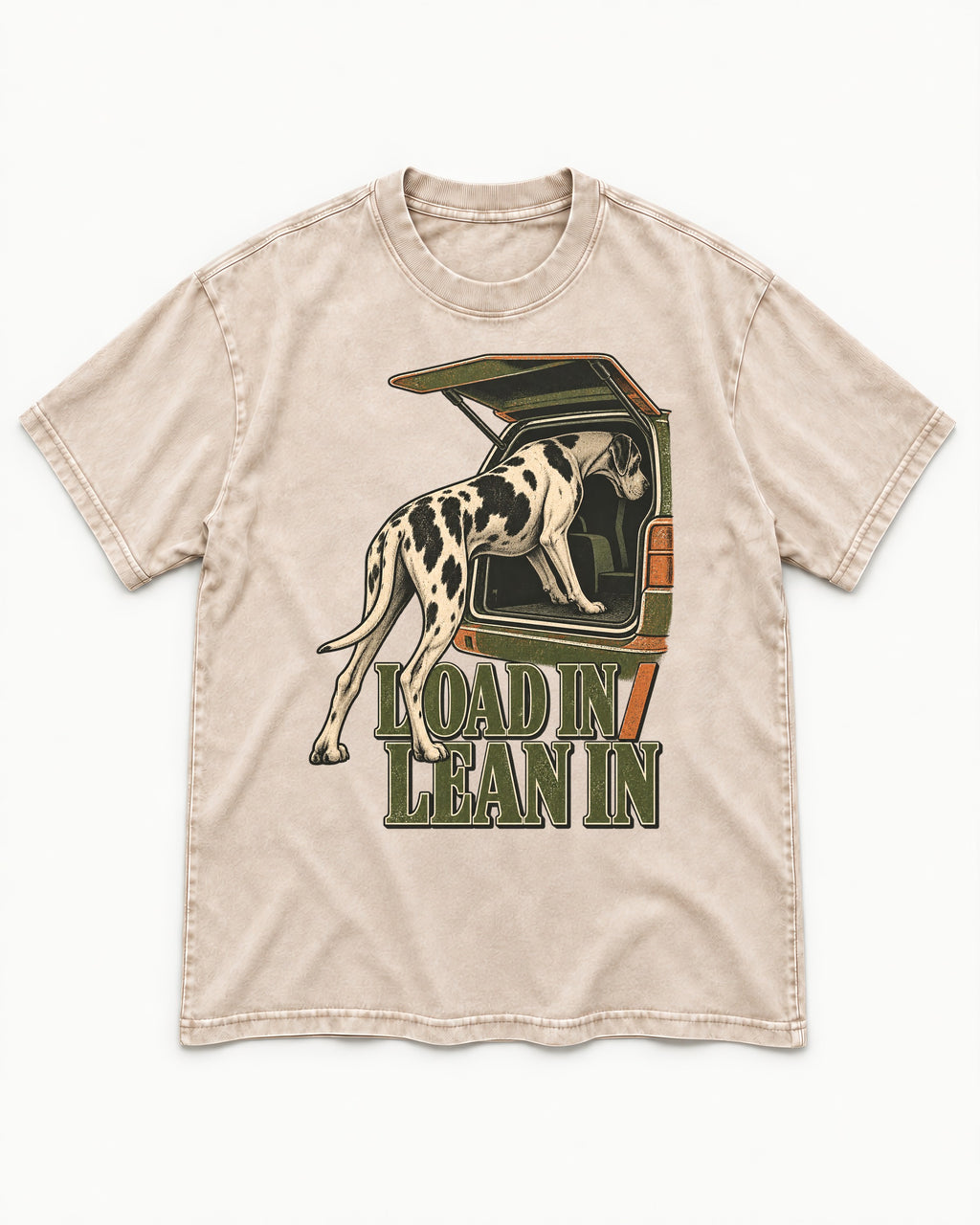 Great Dane Loadin' Leanin' Washed Tee in Apricot, flat lay product photo