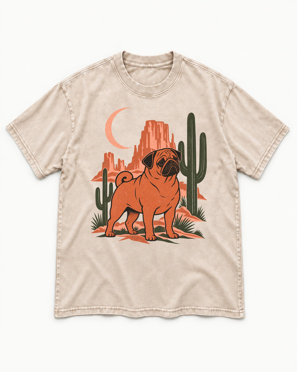 Pug Wild at Heart Washed Tee in Apricot, flat lay product photo