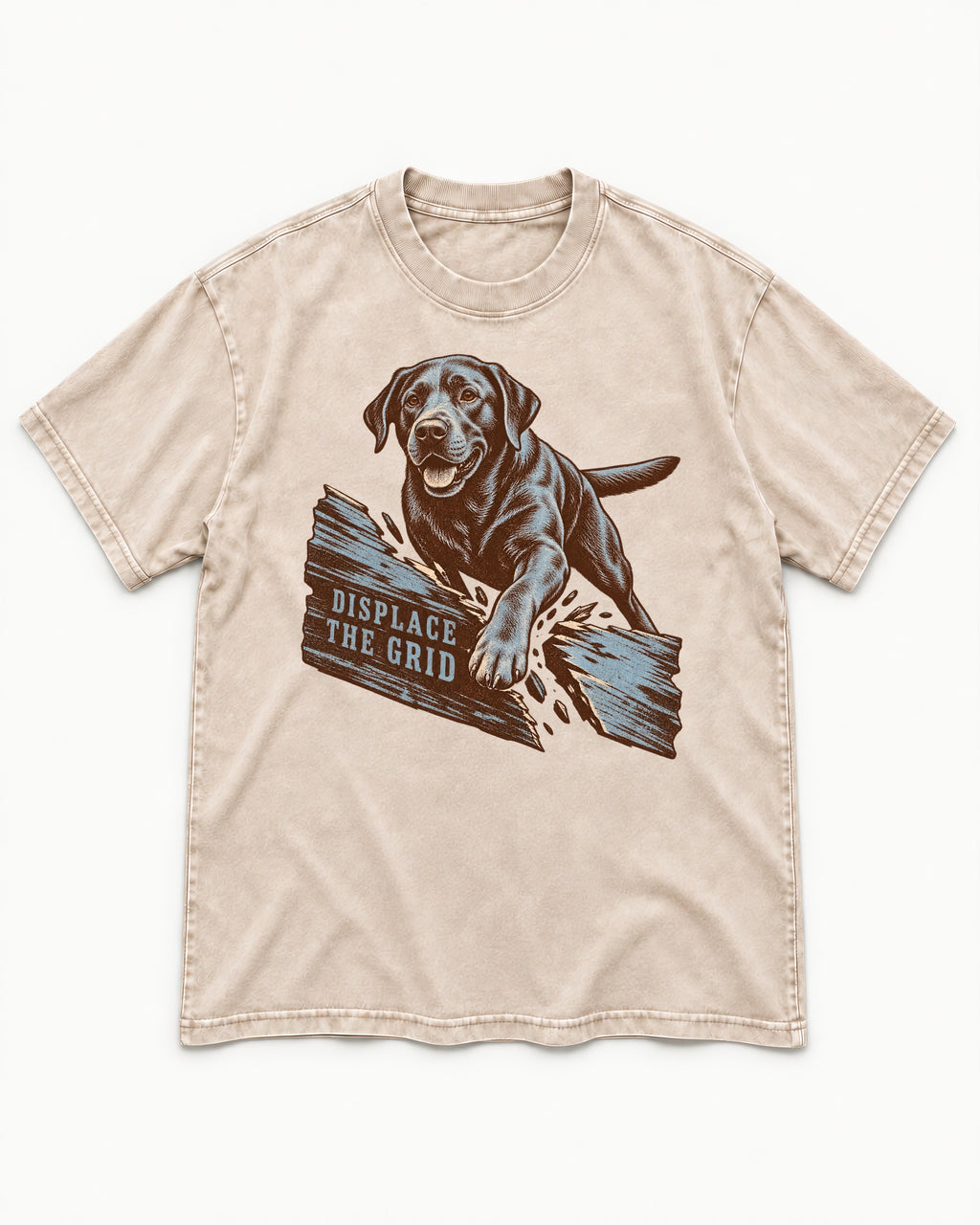 Labrador Retriever Displace the Grid Breaking Plank Graphic Washed Tee in Apricot, flat lay product photo