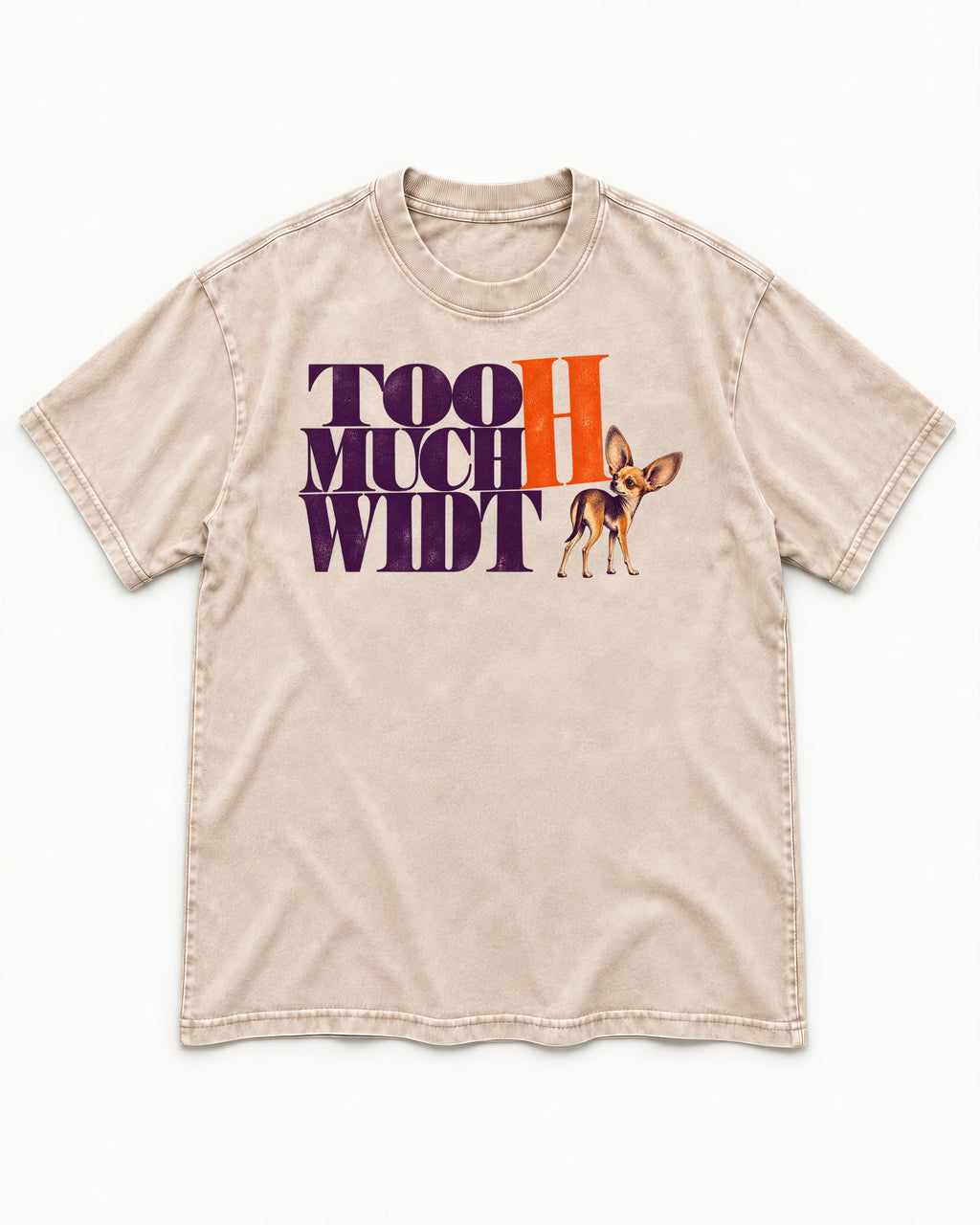 Too Much Width Chihuahua Washed Tee in Apricot, flat lay product photo