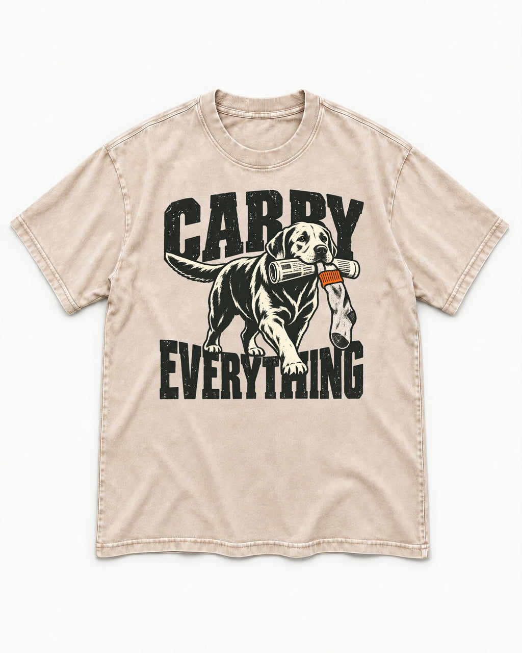 Carry Everything Labrador Retriever Washed Tee in Apricot, flat lay product photo