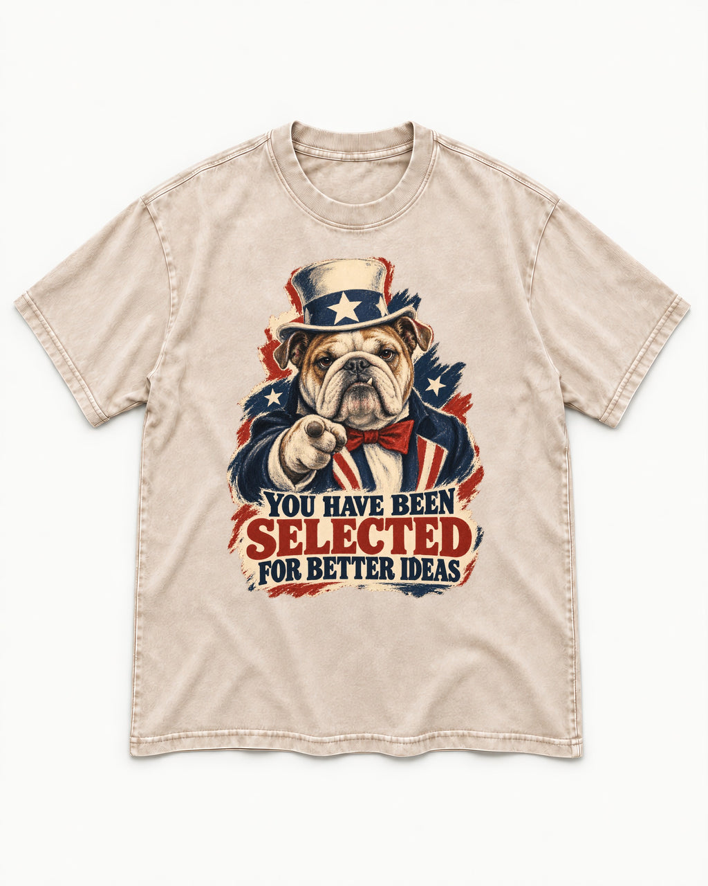English Bulldog Selected for Better Ideas Washed Tee in Apricot, flat lay product photo