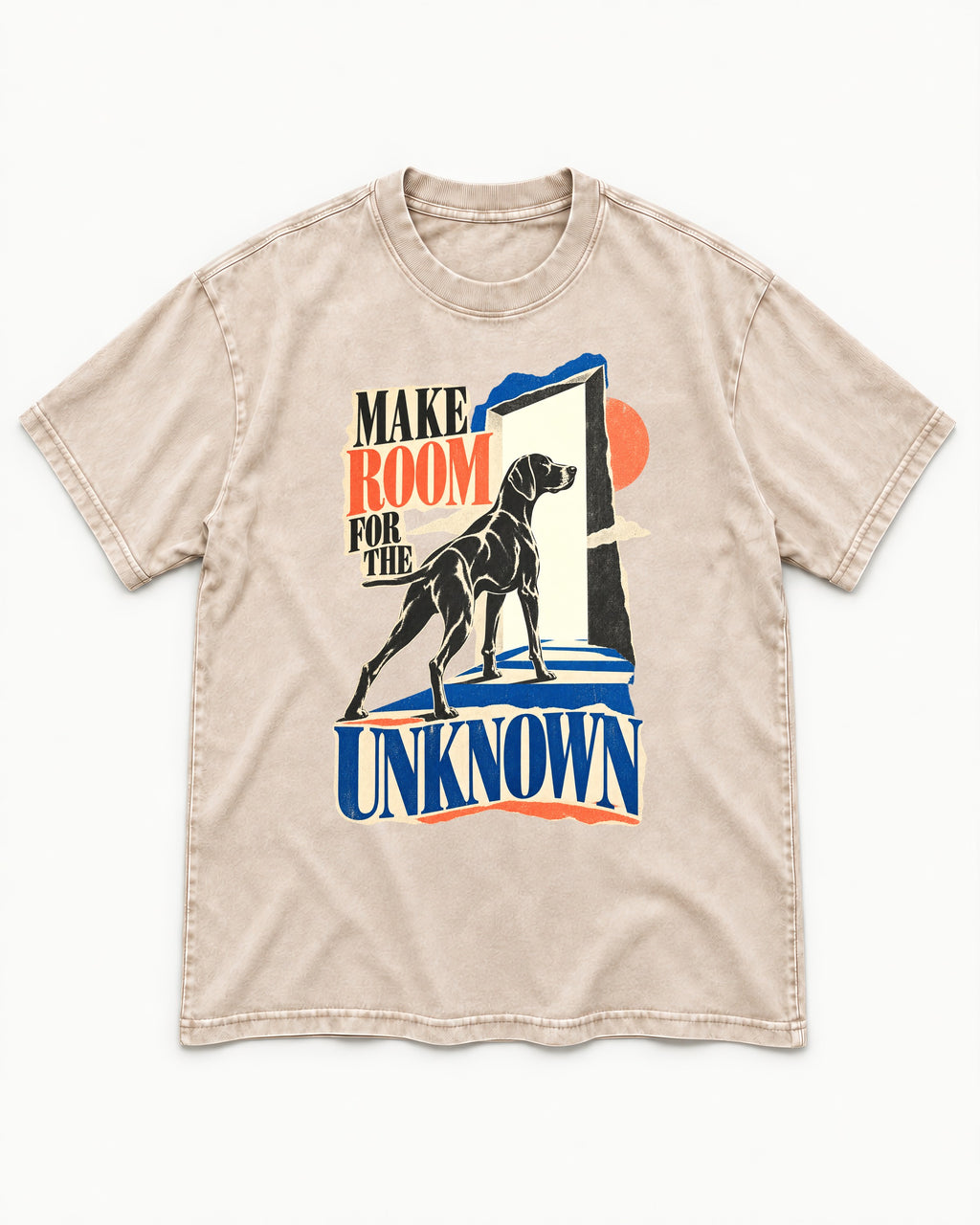 German Shorthaired Pointer Room for the Unknown Washed Tee in Apricot, flat lay product photo