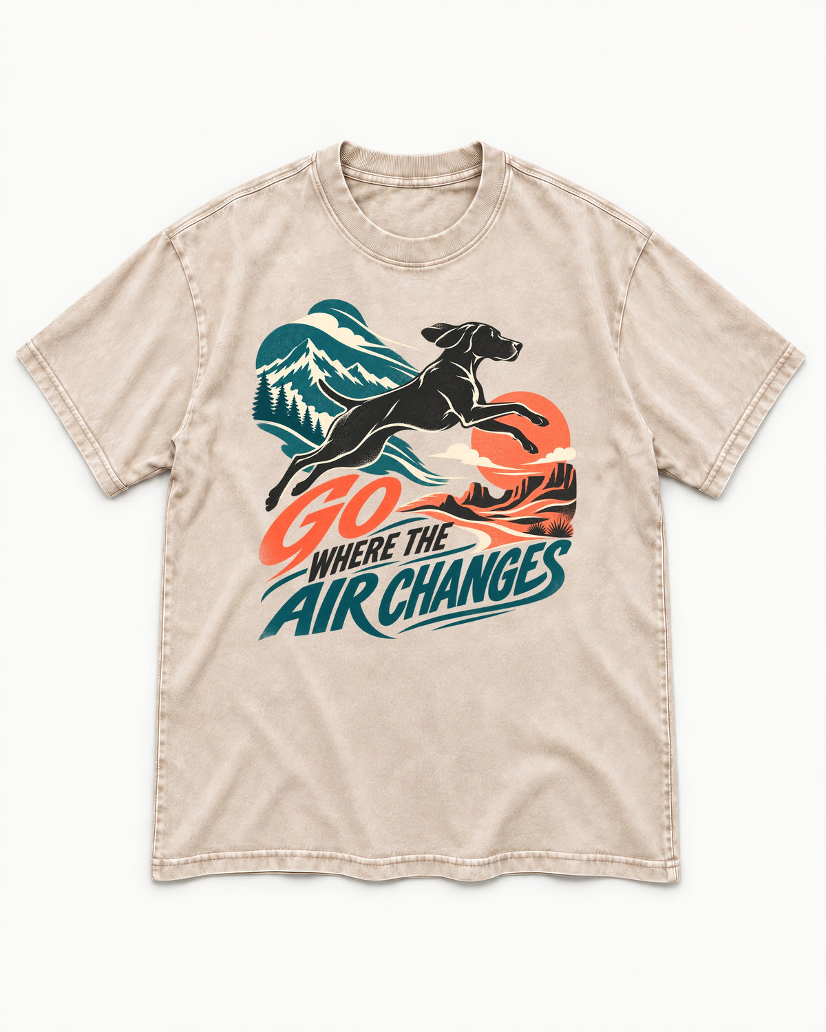 German Shorthaired Pointer Where the Air Changes Washed Tee in Apricot, flat lay product photo
