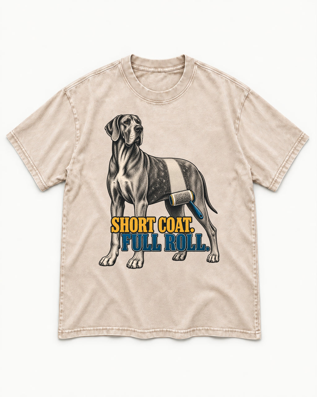 Short Coat Full Roll Great Dane Washed Tee in Apricot, flat lay product photo