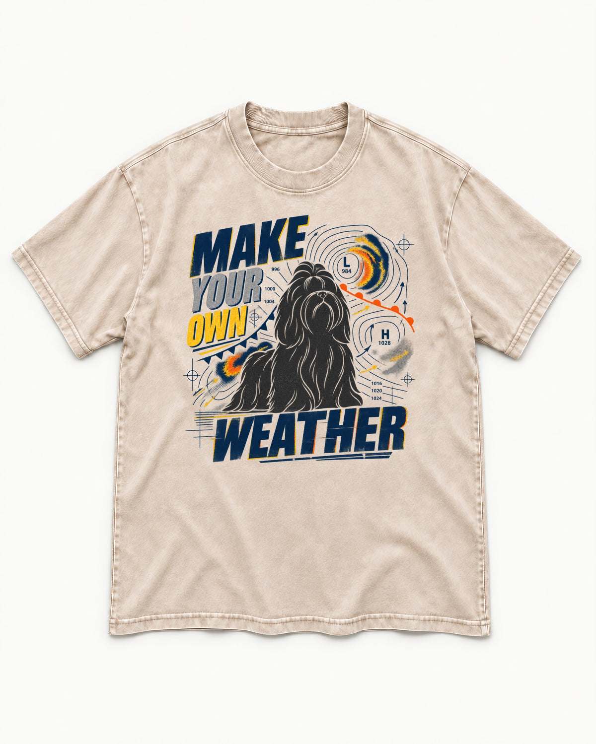 Shih Tzu Make Your Own Weather Washed Tee in Apricot, flat lay product photo