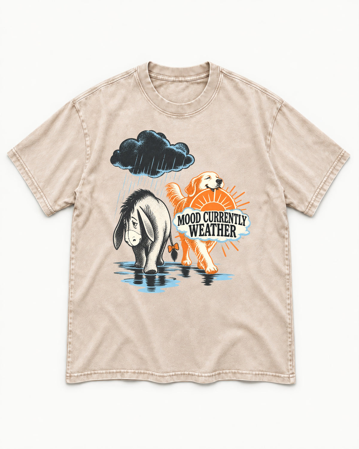 Mood Currently Golden Retriever Weather Washed Tee in Apricot, flat lay product photo
