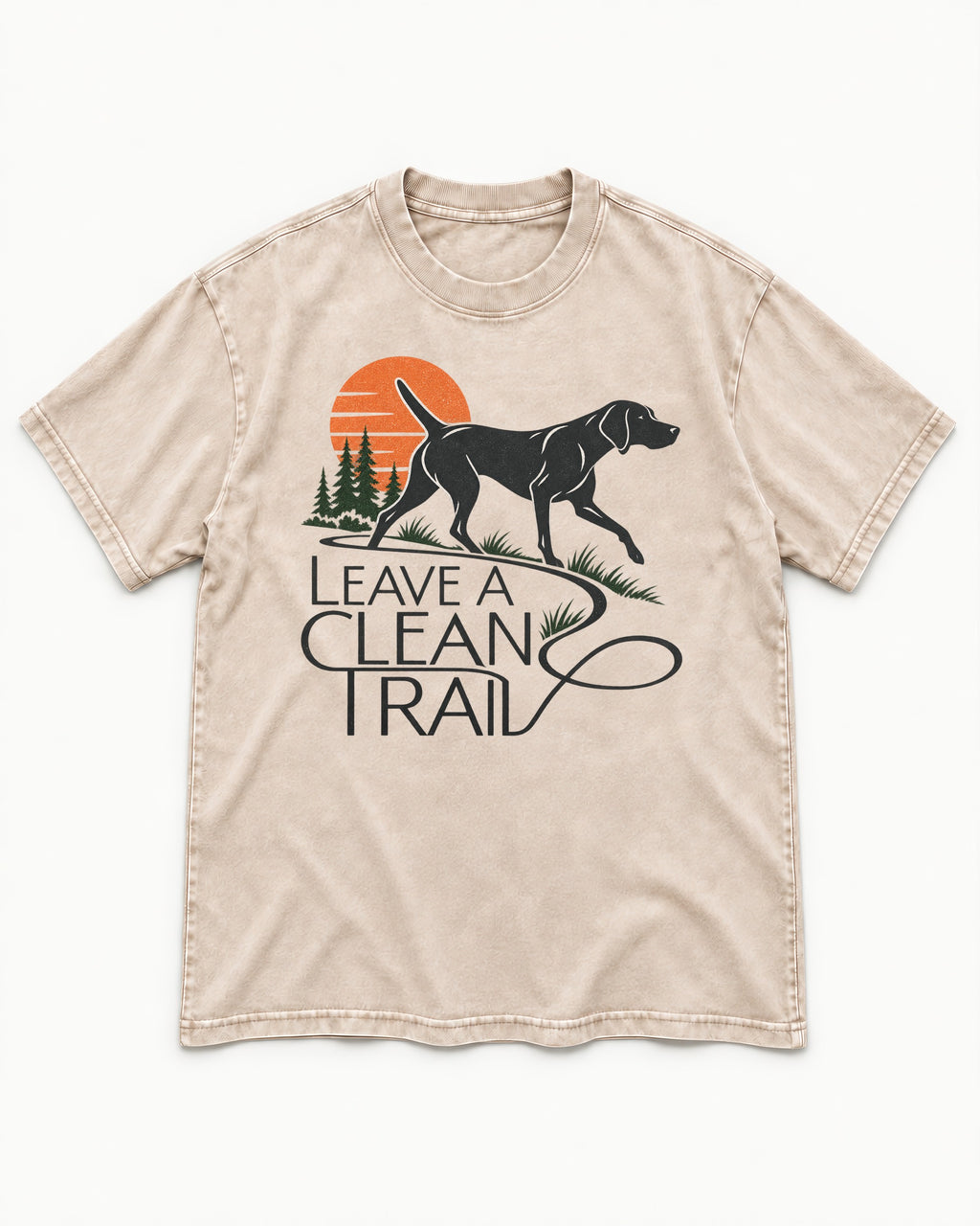 Leave a Clean Trail German Shorthaired Pointer Washed Tee in Apricot, flat lay product photo