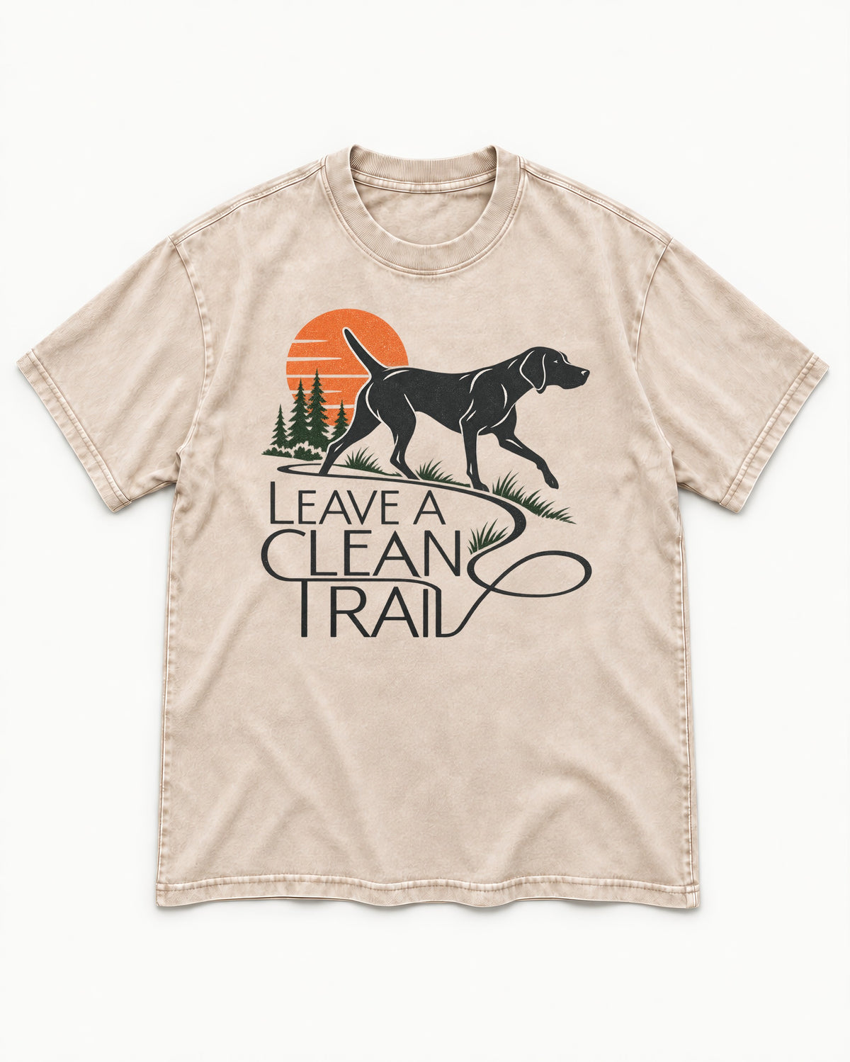 Leave a Clean Trail German Shorthaired Pointer Washed Tee in Apricot, flat lay product photo