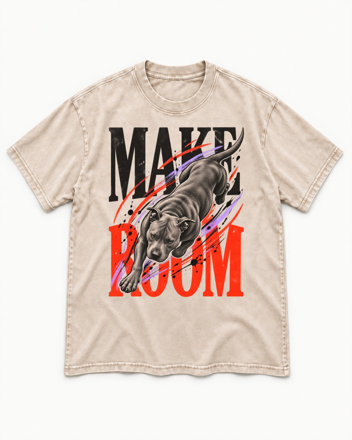 Make Room for Pitbull Washed Tee in Apricot, flat lay product photo
