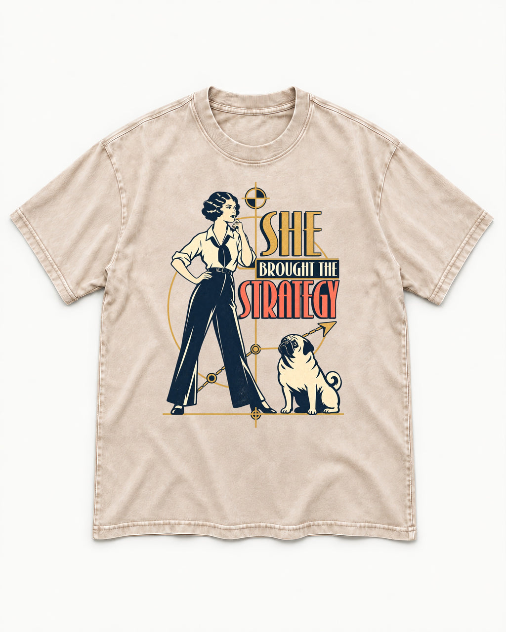 The Pug Strategy Washed Tee in Apricot, flat lay product photo