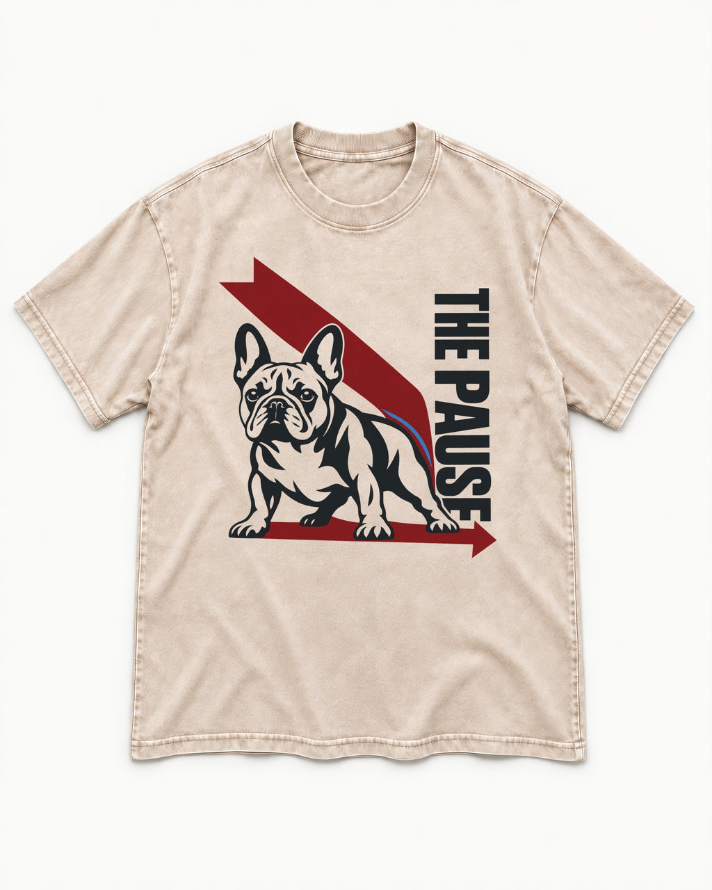 The Frenchie Pause Washed Tee in Apricot, flat lay product photo