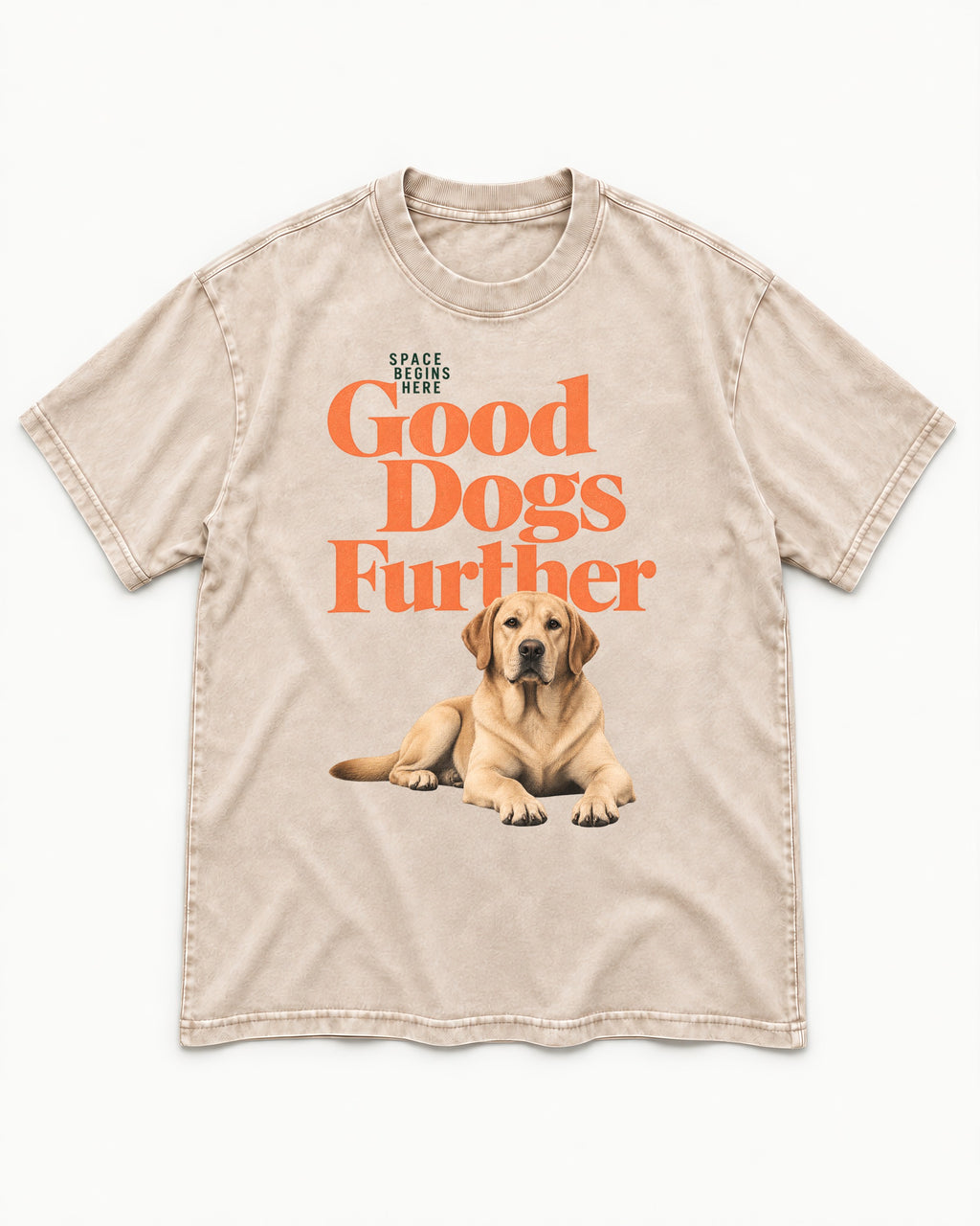 Good Labrador Retriever Goes Further Washed Tee in Apricot, flat lay product photo