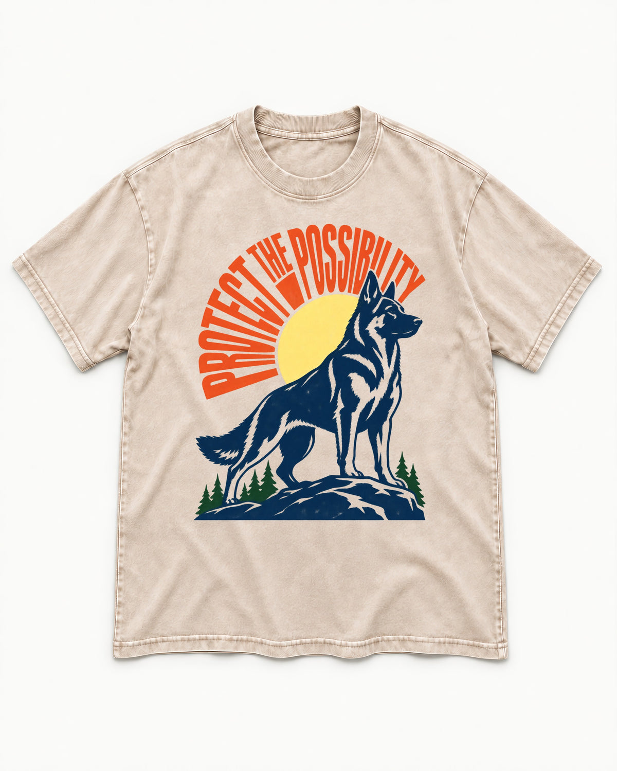 German Shepherd Dog Protect the Possibility Washed Tee in Apricot, flat lay product photo