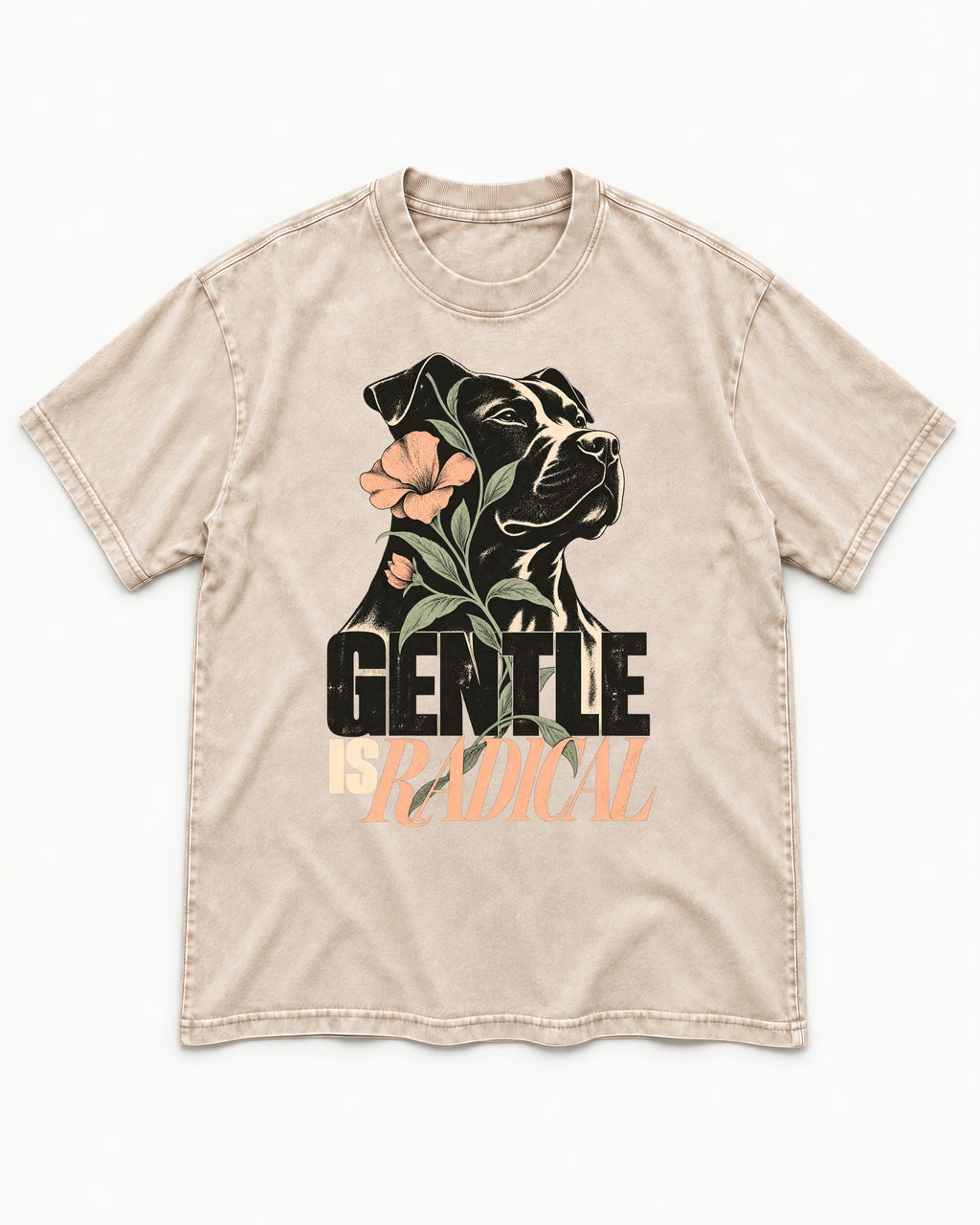 Gentle Pitbull Is Radical Washed Tee in Apricot, flat lay product photo