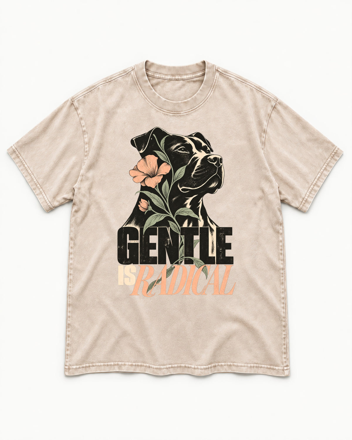Gentle Pitbull Is Radical Washed Tee in Apricot, flat lay product photo