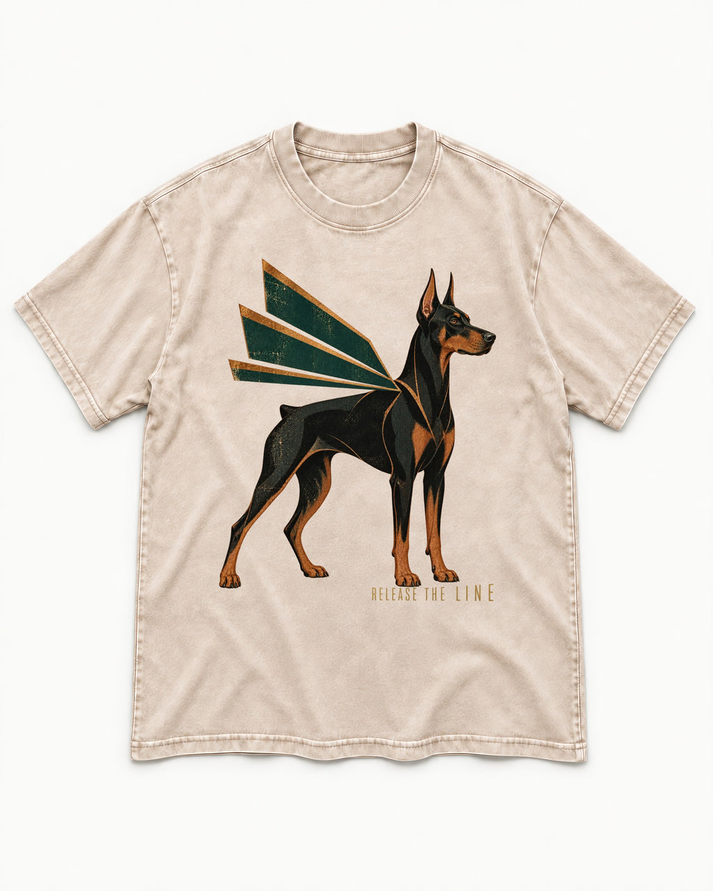 Release the Doberman Line Washed Tee in Apricot, flat lay product photo
