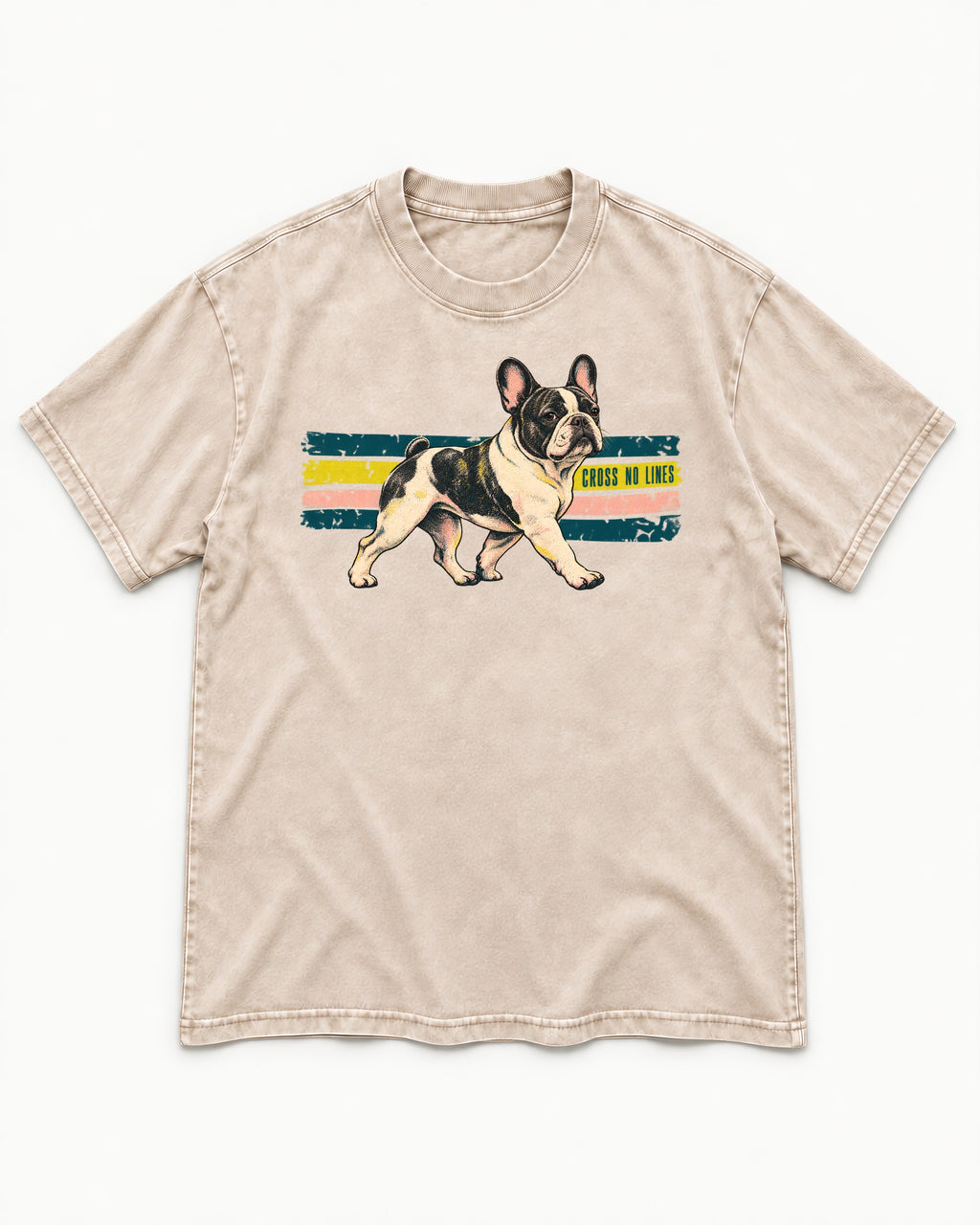 Frenchie Cross No Lines Washed Tee in Apricot, flat lay product photo
