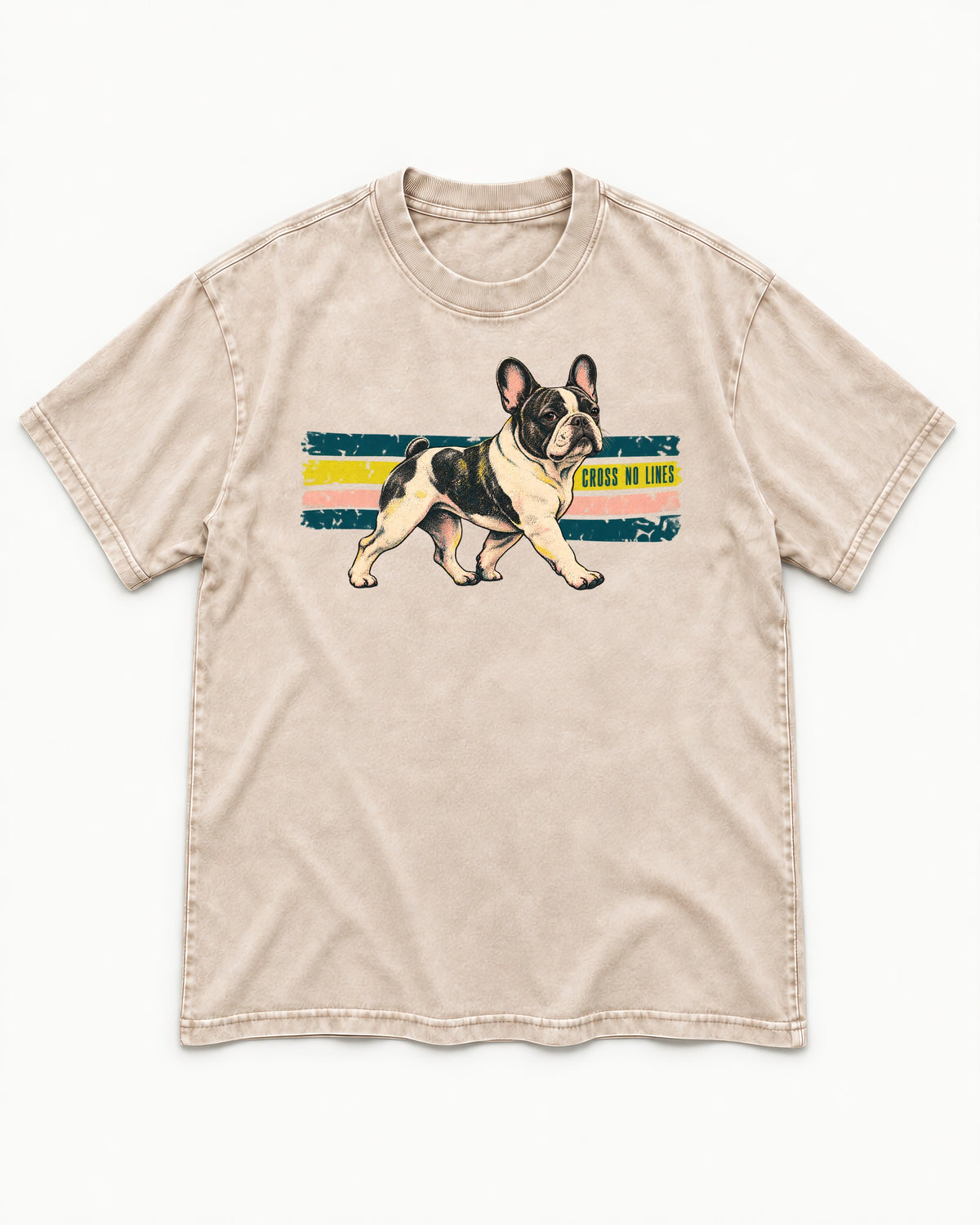 Frenchie Cross No Lines Washed Tee in Apricot, flat lay product photo