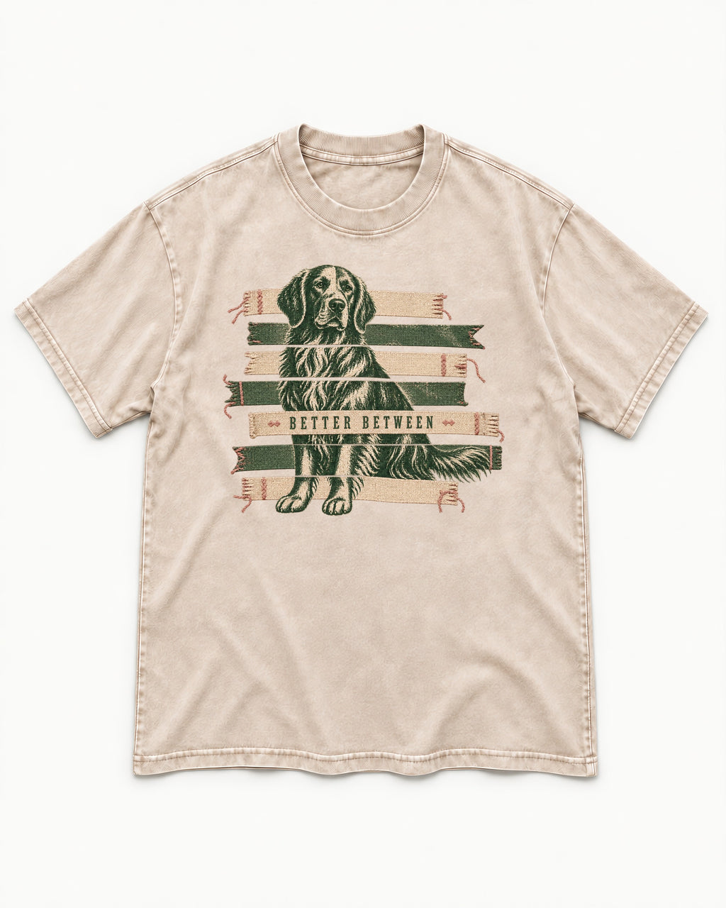 Golden Retriever Better Between Washed Tee in Apricot, flat lay product photo