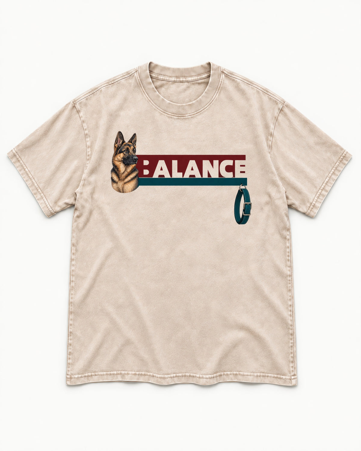 German Shepherd Dog Balance Washed Tee in Apricot, flat lay product photo