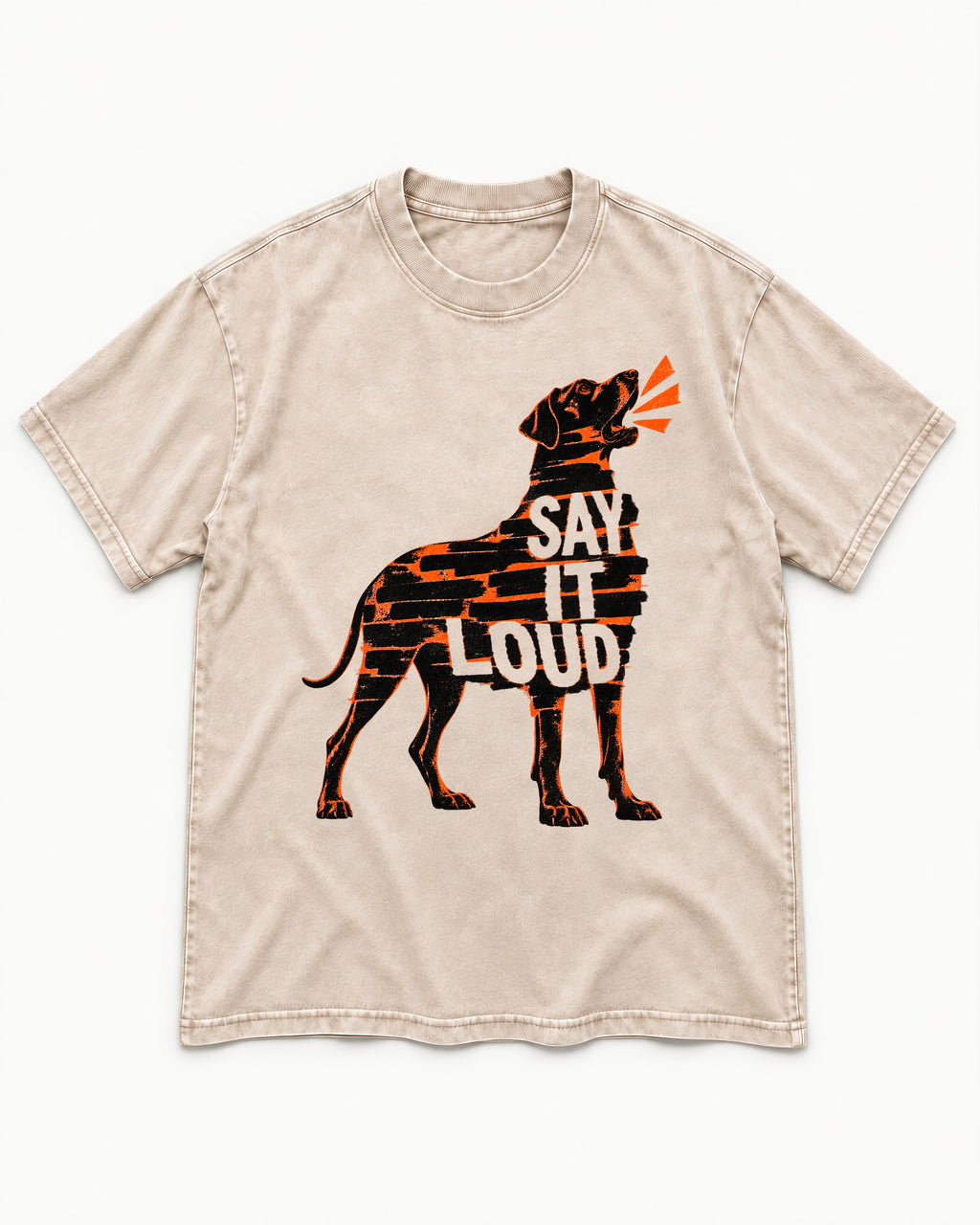 Great Dane Say It Loud Washed Tee in Apricot, flat lay product photo