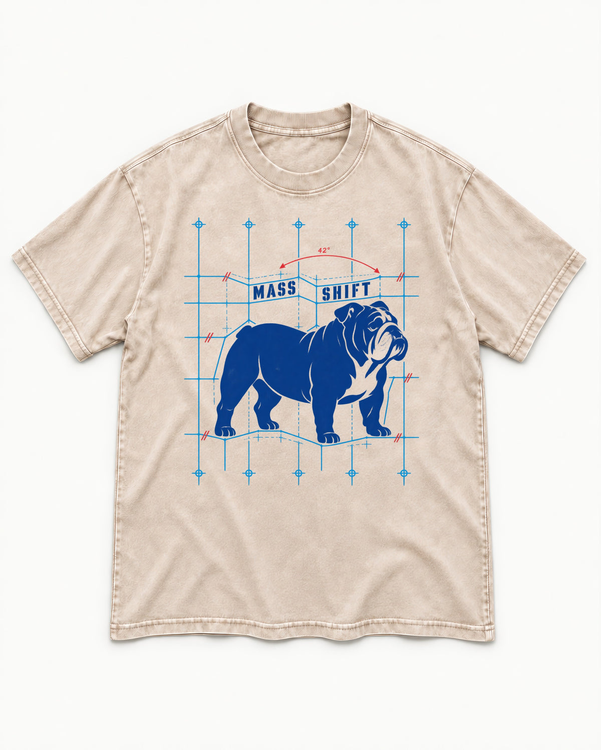 Mass Shift English Bulldog Washed Tee in Apricot, flat lay product photo
