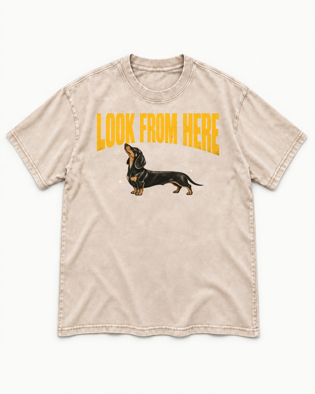 Dachshund Look From Here Washed Tee in Apricot, flat lay product photo