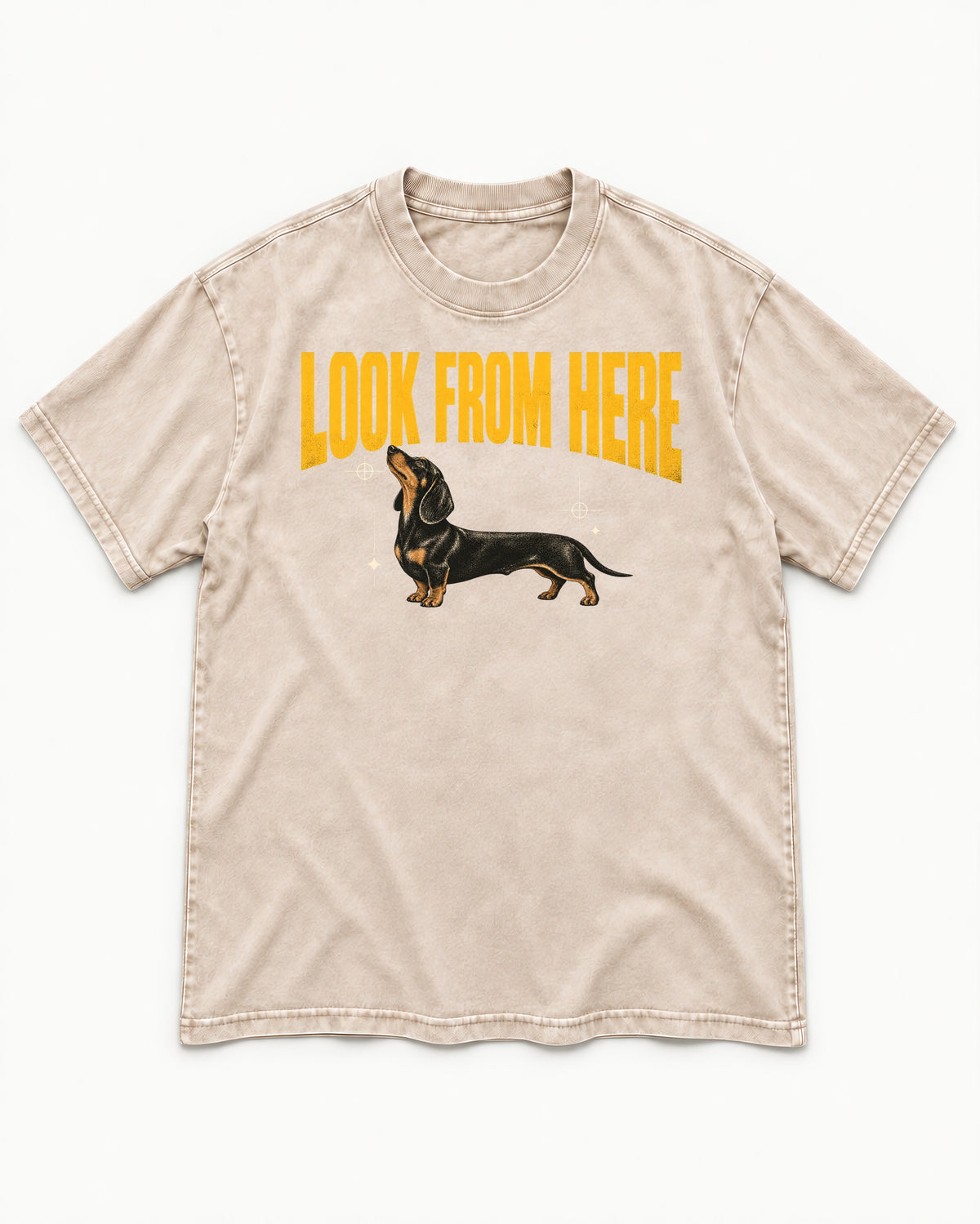 Dachshund Look From Here Washed Tee in Apricot, flat lay product photo
