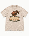 Dachshund Time Leaves Marks Washed Tee in Apricot, flat lay product photo