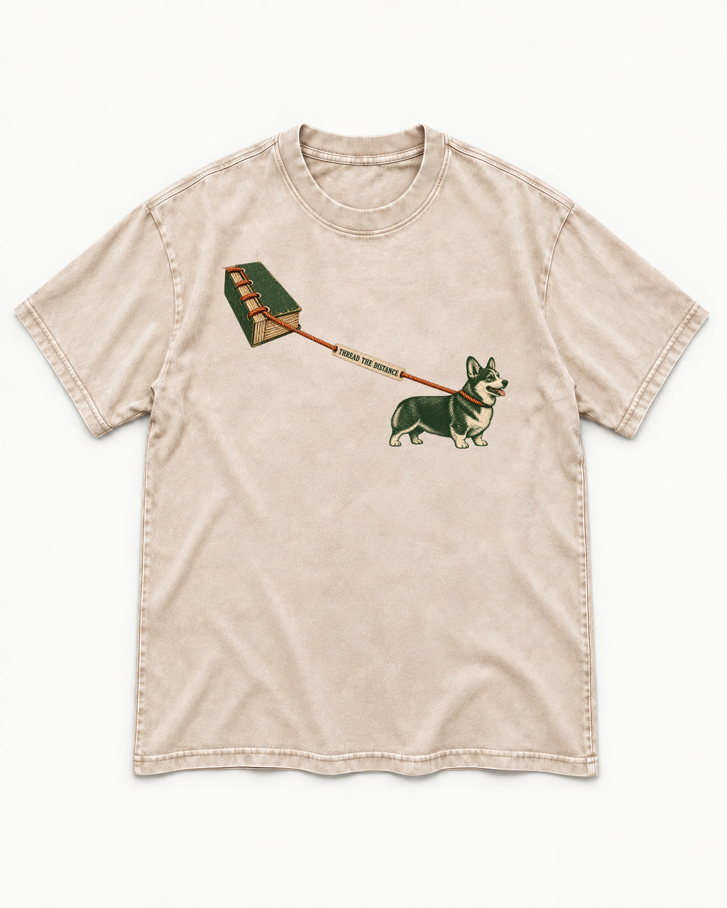 Thread the Distance with Corgi Washed Tee in Apricot, flat lay product photo