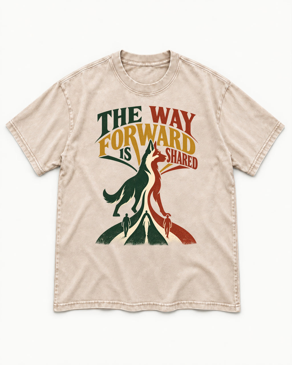 Shared Way Forward German Shepherd Dog Washed Tee in Apricot, flat lay product photo