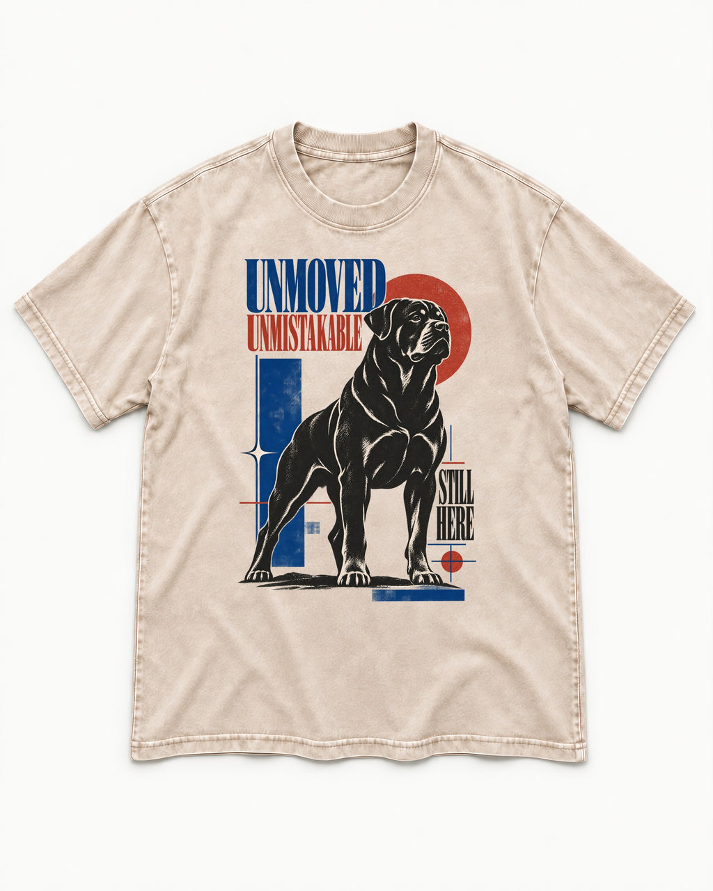 Unmoved Unmistakable Rottweiler Washed Tee in Apricot, flat lay product photo