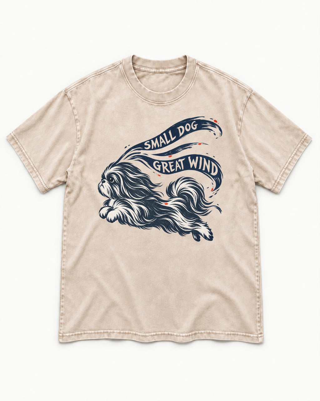 Small Shih Tzu Great Wind Washed Tee in Apricot, flat lay product photo