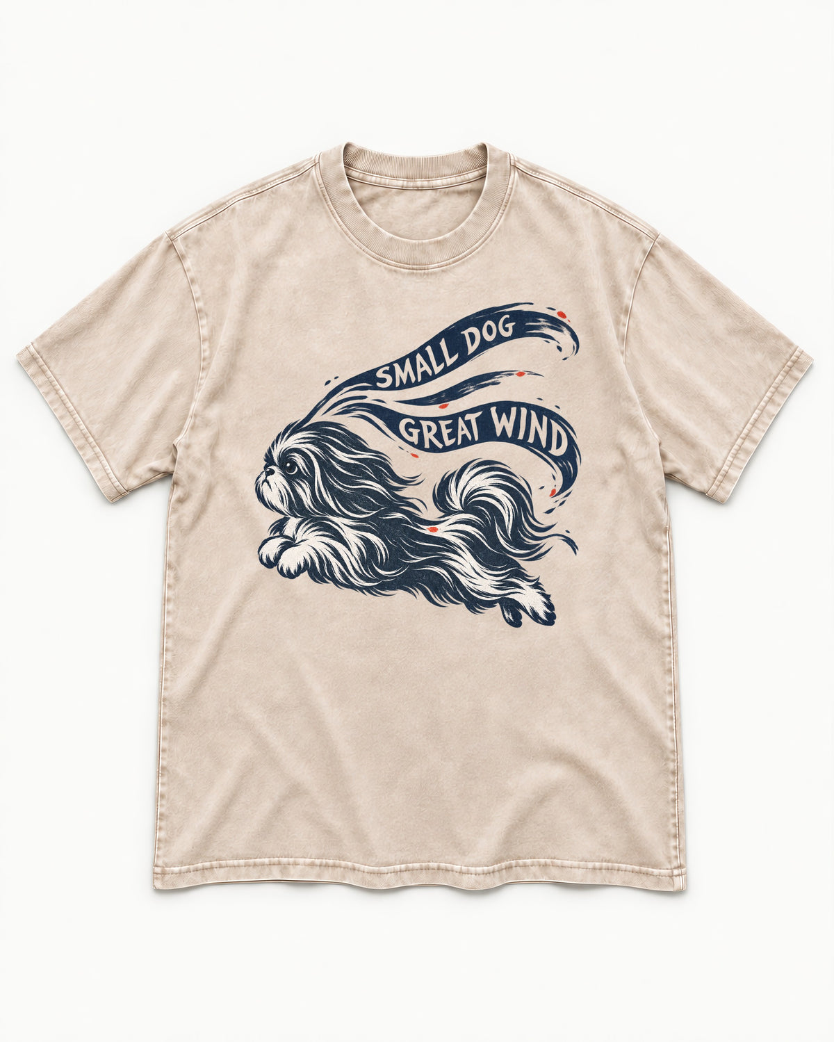 Small Shih Tzu Great Wind Washed Tee in Apricot, flat lay product photo