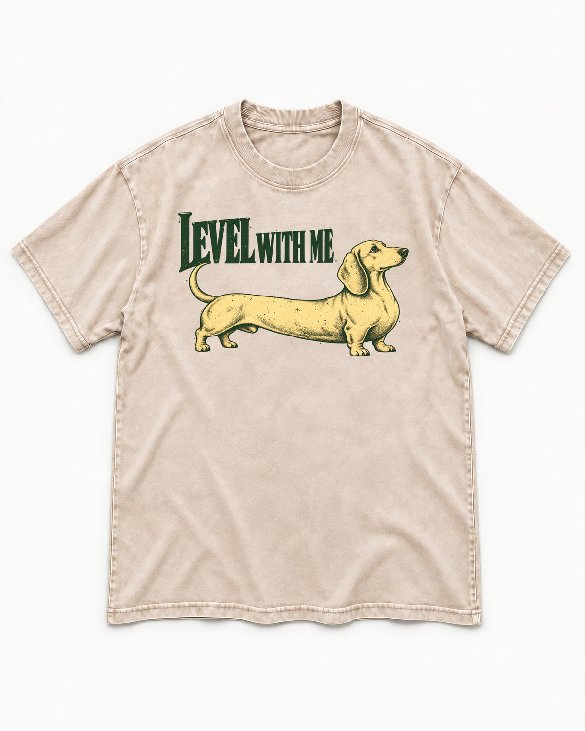 Dachshund Level with Me Washed Tee in Apricot, flat lay product photo