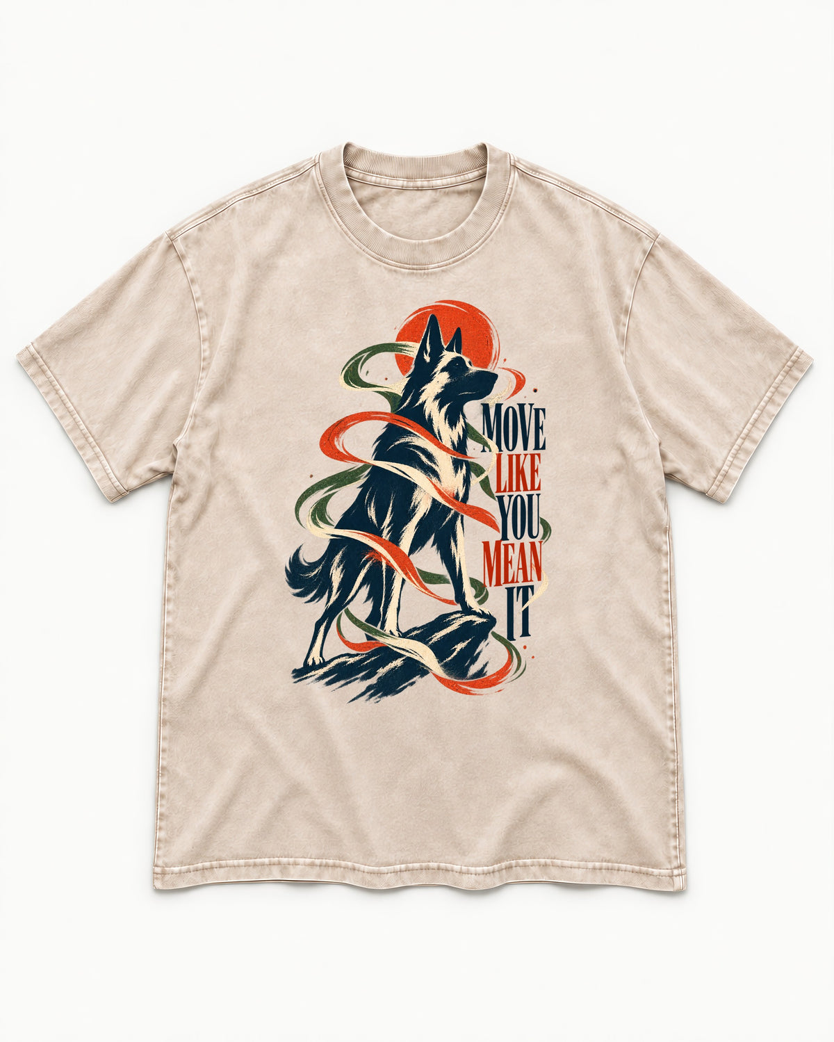 German Shepherd Dog Mean It Washed Tee in Apricot, flat lay product photo