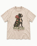 Pitbull Worth the Patience Washed Tee in Apricot, flat lay product photo
