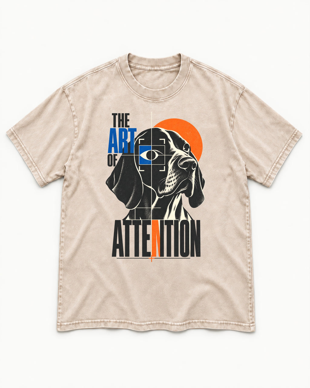 German Shorthaired Pointer Attention Washed Tee in Apricot, flat lay product photo