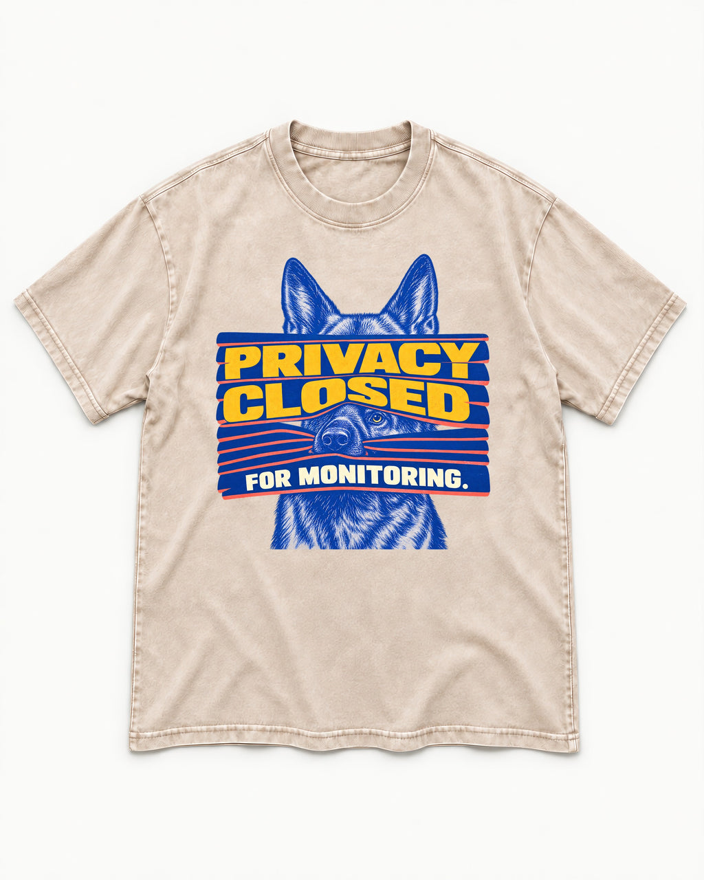 German Shepherd Dog Privacy Closed for Monitoring Washed Tee in Apricot, flat lay product photo