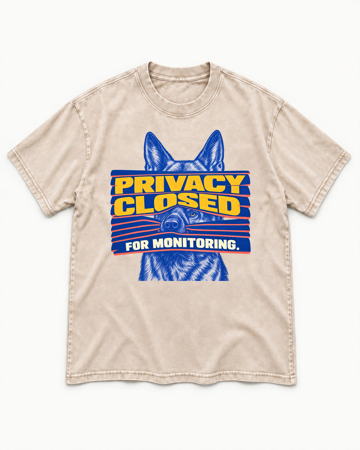 German Shepherd Dog Privacy Closed for Monitoring Washed Tee in Apricot, flat lay product photo