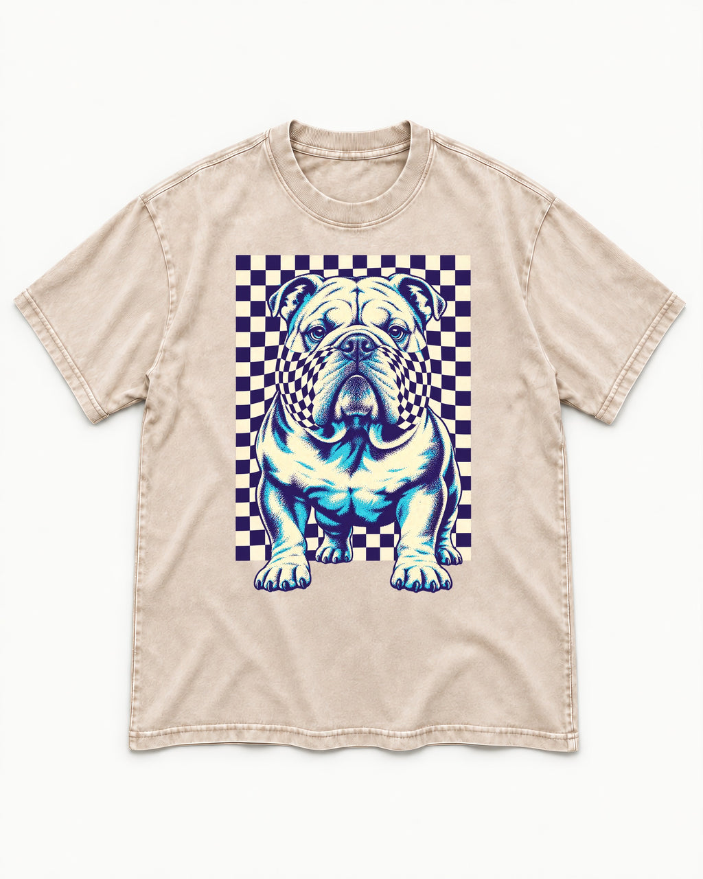 English Bulldog Double Take Washed Tee in Apricot, flat lay product photo