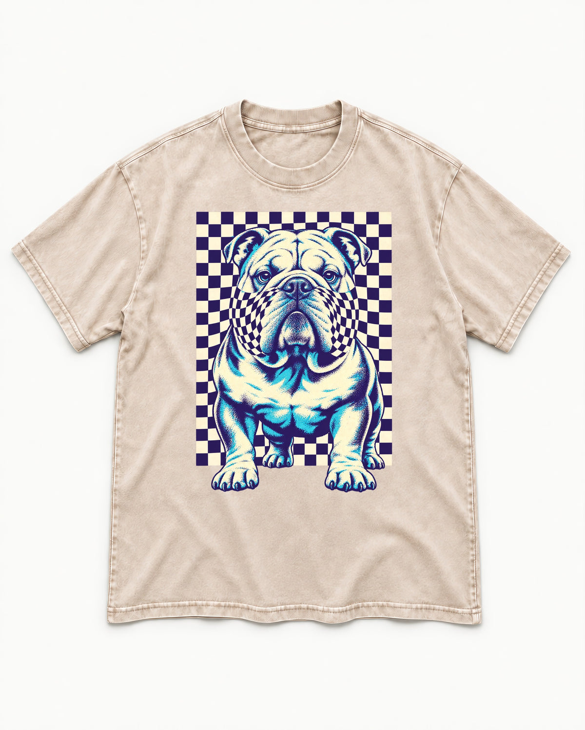 English Bulldog Double Take Washed Tee in Apricot, flat lay product photo