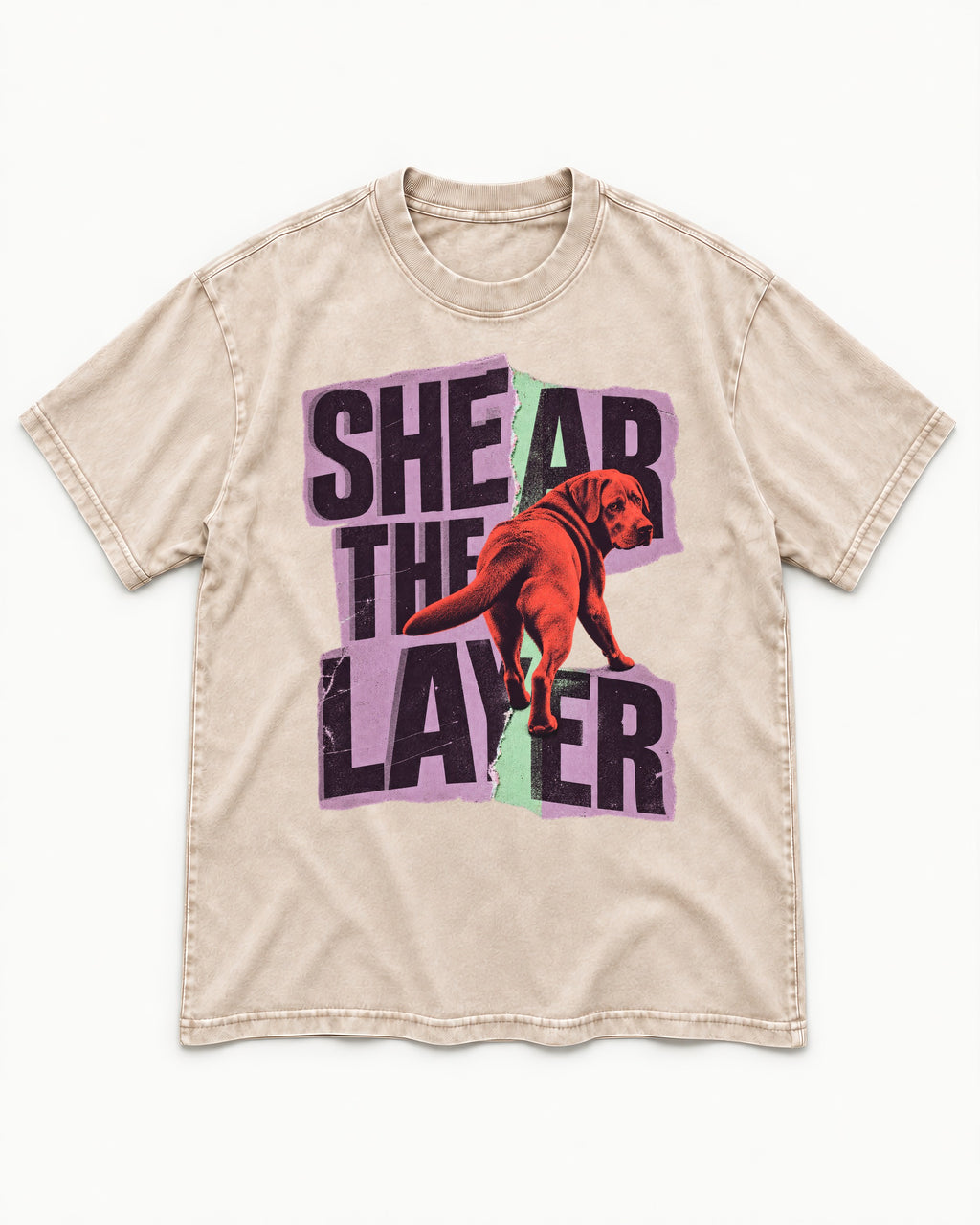Labrador Retriever Shear the Layer Torn Paper Graphic Washed Tee in Apricot, flat lay product photo