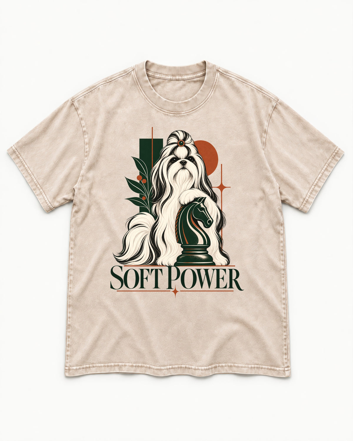 Soft Power Shih Tzu Washed Tee in Apricot, flat lay product photo